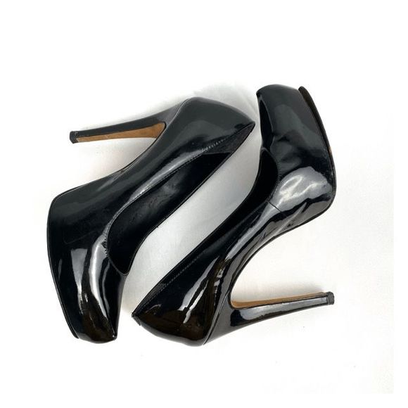 Aldo Heels Pantent Leather Closed Toe Stilleto 4" Cone Heel Black - Picture 1 of 4